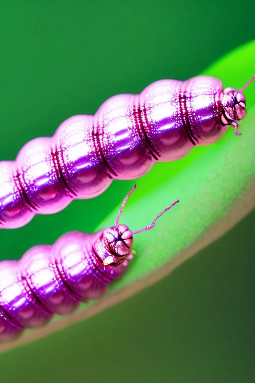 Image similar to high quality close-up photo pearlescent caterpillar! gorgeous highly detailed hannah yata elson peter cinematic pink lighting high quality low angle hd 8k sharp shallow depth of field