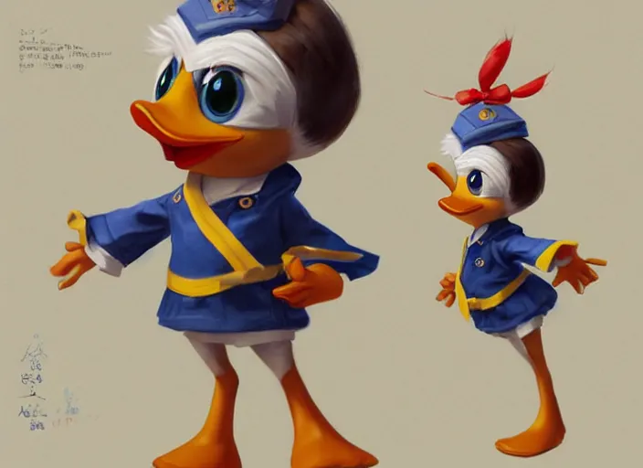 Prompt: award - winning detailed concept art of a cute iconic anthropomorphic little duck character wearing a sailor suit. art by wlop on bcy. net, realistic. detailed feathers, art by cheng yi. artstationhd, artgerm, disney pixar