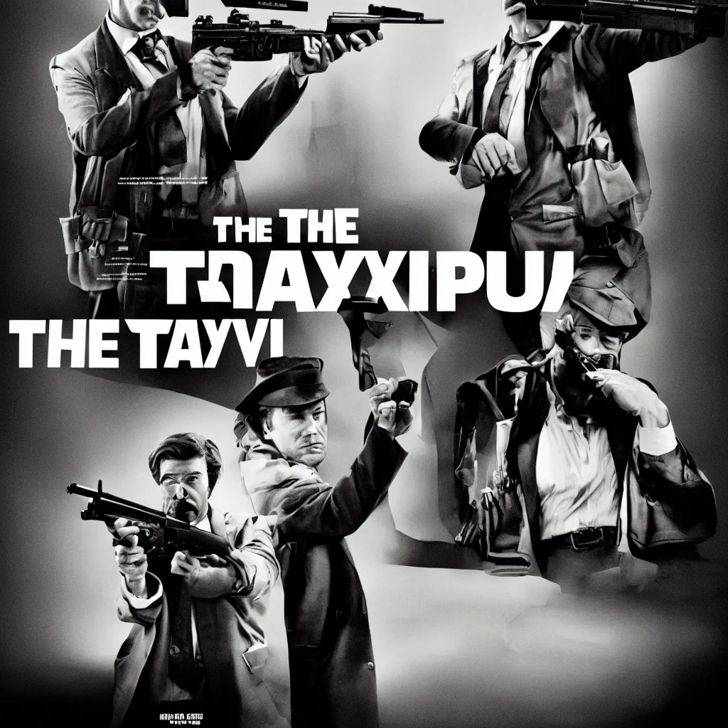 Prompt: the taxist, minimalistic retro movie poster with a gun