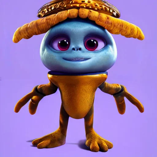 Image similar to portait of a cute alien with king costume, au naturel, hyper detailed, digital art, trending in artstation, behance, deviantart, cinematic lighting, studio quality, smooth render, unreal engine 5 rendered, octane rendered, art style by pixar and dreamworks and warner bros and disney and riot