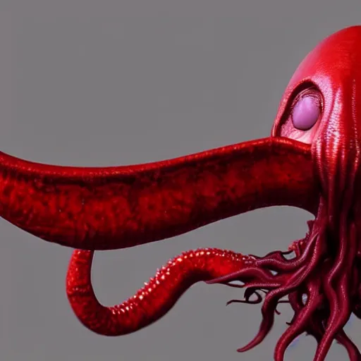 Image similar to a fpour legged red alien with a tentacle for a face , 4k , realistic