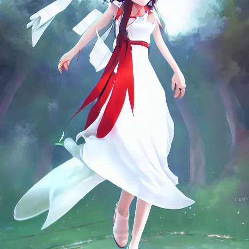 Image similar to a girl, white sundress, red scissors, anime art, smooth, hd, pixiv, artstation