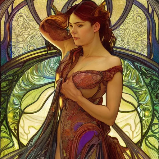 Image similar to a painting in the style of donato giancola, and in the style of ross tran, and in the style of alphonse mucha. smooth, sharp focus, semi - realism, symmetry.