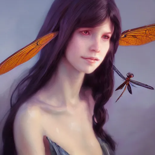 Image similar to a portrait of a female gelfling with dragonfly wings, fullbody, ultra high detailed, oil painting, greg rutkowski, charlie bowater, yuumei, yanjun cheng, unreal 5, daz, hyperrealistic, octane render, rpg portrait, dynamic lighting, fantasy art, beautiful face