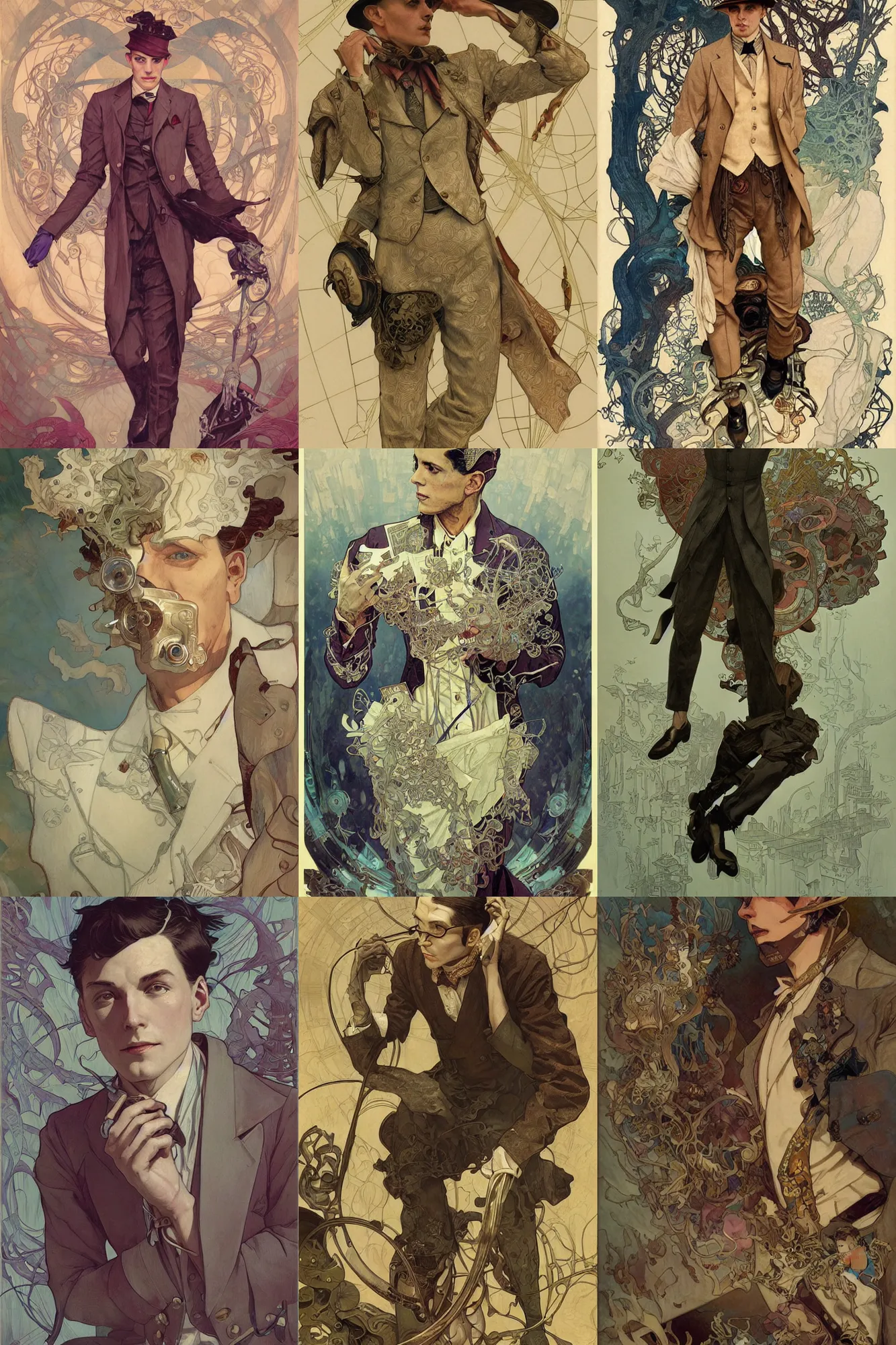 Prompt: male physician, 1 9 2 0 s fashion, fantasy, intricate, smooth, sharp focus, digital paining, illustration, art by joseph leyendecker, peter mohrbacher, ruan jia, marc simonetti, ayami kojima, cedric peyravernay, alphonse mucha, victo ngai