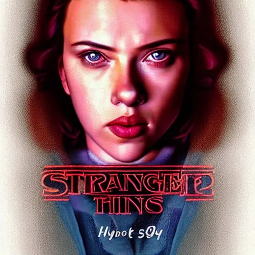 Prompt: “ scarlett johansson portrait, stranger things character, 8 0 s, neon, poster, cinema, high school, student, vhs, arcade, fiction, steven spielberg, hyperrealistic, dramatic, heroic, epic, cinematic lighting ”