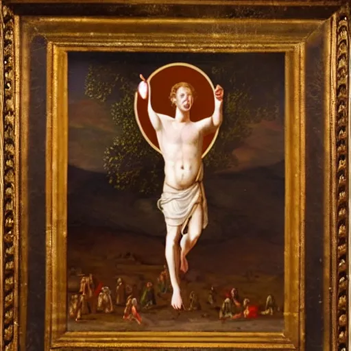 Image similar to mark zuckerberg depicted as jesus in a religious painting