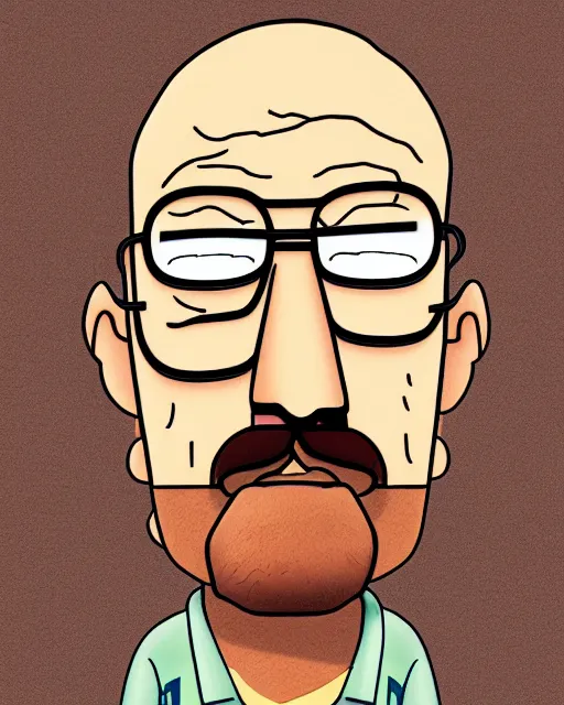 Image similar to portrait of walter white in the style of justin roiland. heisenberg. breaking bad. cinematic lighting. style of rick & morty. photographic, photography. by justin roiland