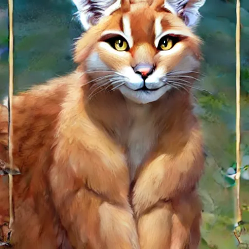 Image similar to cute fluffy caracal sticker design, natural lighting, path traced, highly detailed, high quality, digital painting, by don bluth and ross tran and studio ghibli and alphonse mucha, artgerm