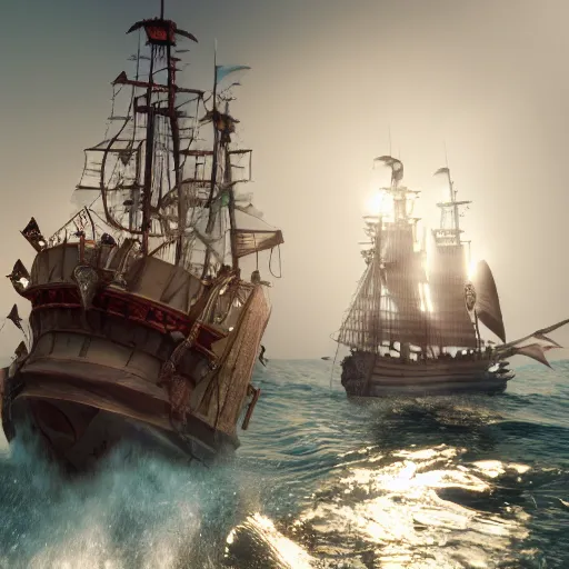 Image similar to pirate ship battle in a bath tub, highly detailed, cinematic lighting, render, fantasy