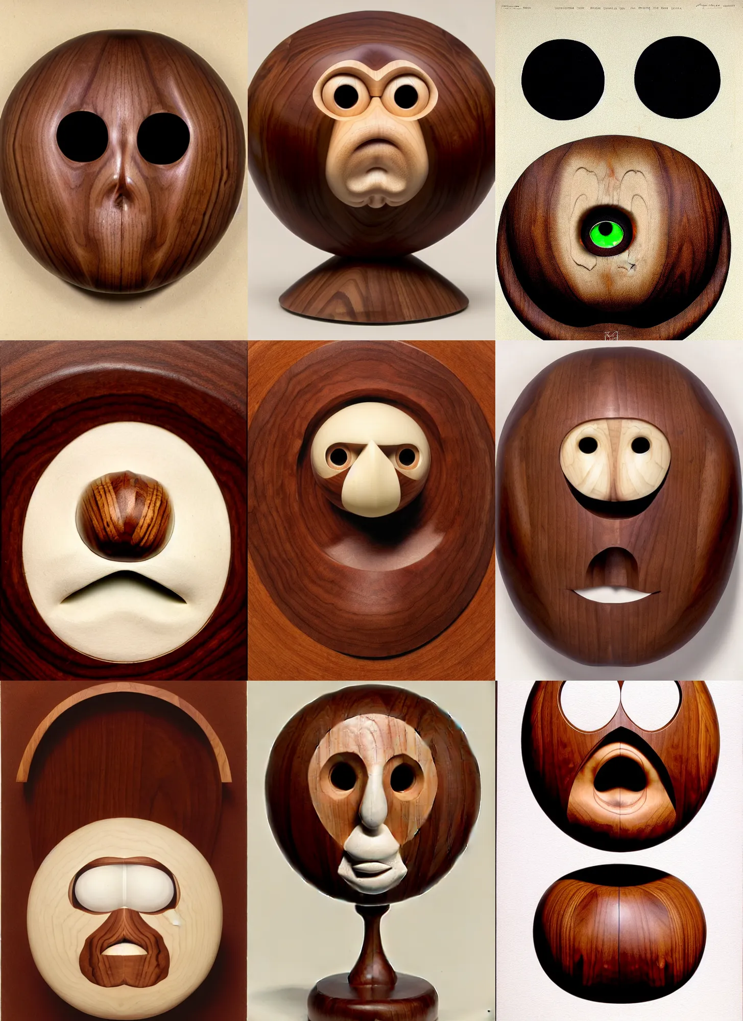 Prompt: a stern round large walnut with two stern eyes and a mouth without a nose, white background, ron cobb