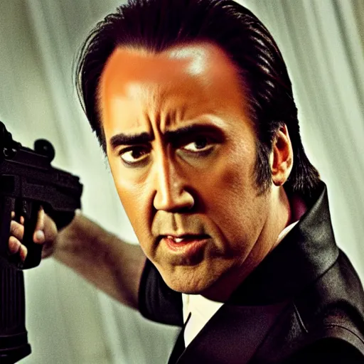 Prompt: nicholas cage as neo from matrix