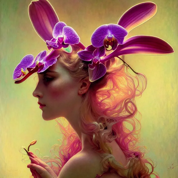 Prompt: psychedelic orchid bunny, diffuse lighting, fantasy, intricate, elegant, highly detailed, lifelike, photorealistic, digital painting, artstation, illustration, concept art, smooth, sharp focus, art by John Collier and Albert Aublet and Krenz Cushart and Artem Demura and Alphonse Mucha