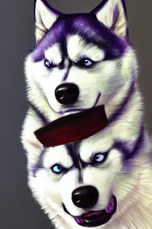 Image similar to a character design of a husky wearing a white vest, portrait painting, furry, anime