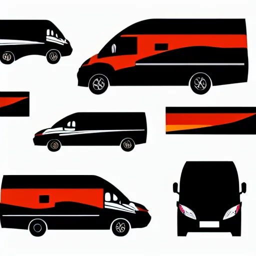 Image similar to very very very stylized minimal vector graphic of a thor chateau motorhome, mountains, highway and sunset!!, white background, dramatic, professional minimal simplified graphic design cartoon, 3 colors!!