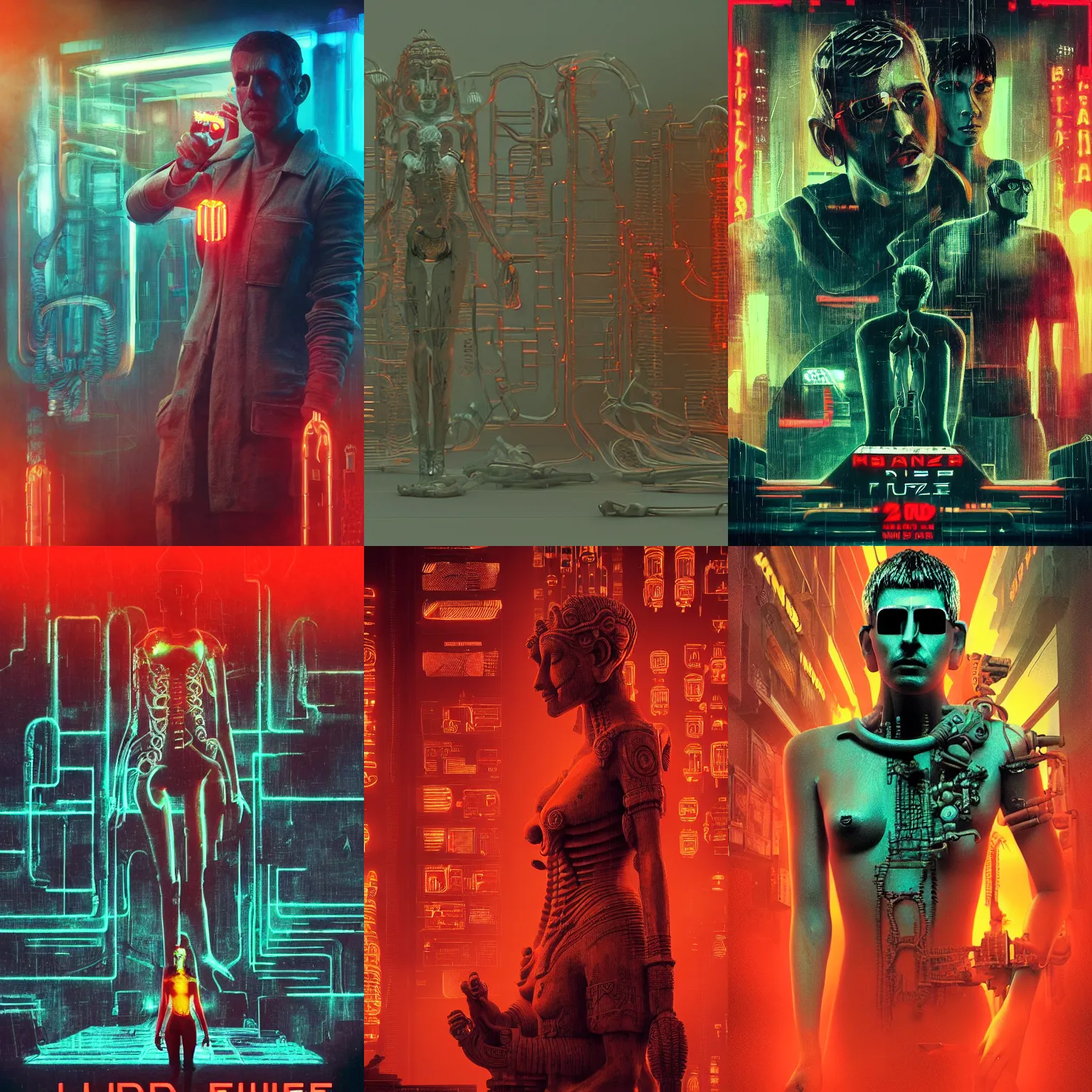 Prompt: frame from blade runner 2049, red light, highly detailed, epic Khajuraho, Khajuraho, Khajuraho, Ganesha, Shiva, translucent, SSS, transparent, xray, vaporwave, red, flat shaped chrome relief, fossil, mechanic bionic fungus flower cyberpunk cats skeleton mechabot, maze, wires, joints, buttons, gears, dissection relief, by Lorenzo Ghiberti, by Goga Tandashvili, artstation, cgsociety, at Khajuraho, by jonathan ivy, by artgerm, by david lachapelle, shiny, octane, Hdri, by craig mullins