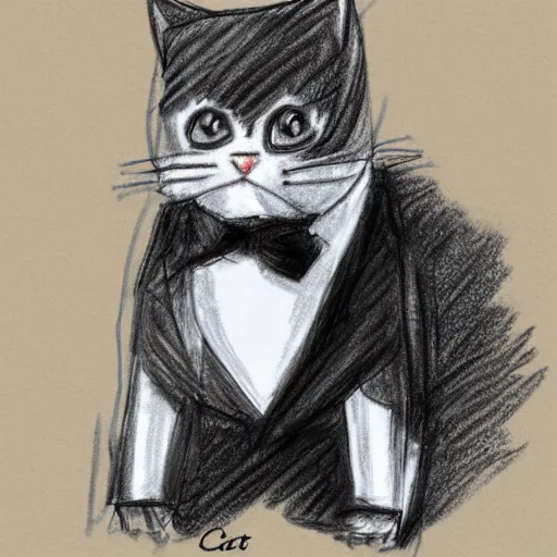 Image similar to cat wearing a suit sketch