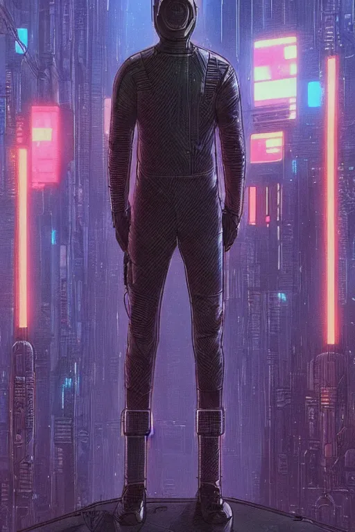 Image similar to Among Us Crewmate. Spaceman. cyberpunk. Blade Runner 2049. concept art by James Gurney and Mœbius.