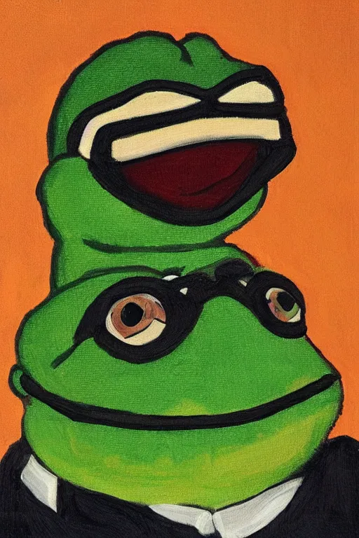 Image similar to a portrait of Pepe the Frog by Elin Danielson-Gambogi,