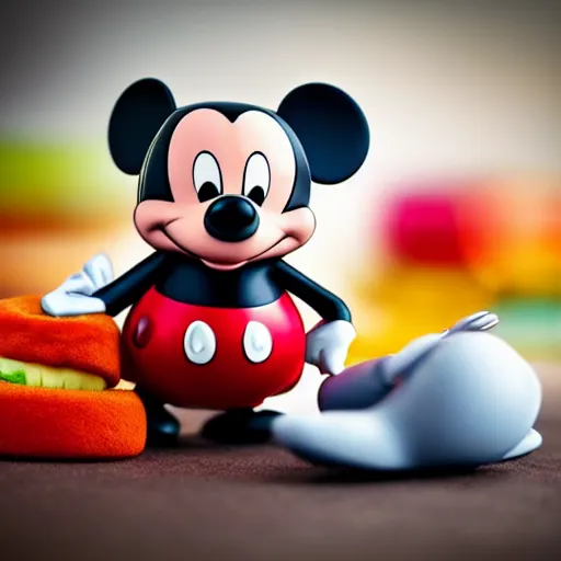 Image similar to obese mickey mouse happy meal toy, product photo, macro, dof, masterpiece
