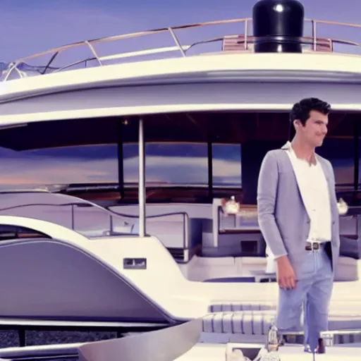 Prompt: perfume ad man on a yacht, tv commercial