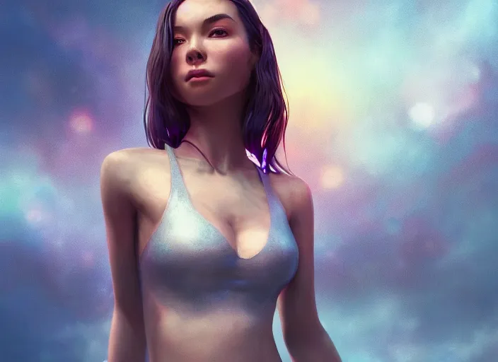 Image similar to a girl on a spaceship, beautiful girl model, detailed crop top, detailed torso, by artgerm, by wlop, portrait shoot, octane render