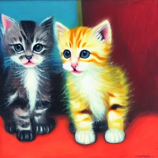 Image similar to cute kittens, oil on canvas, masterpiece!!!!!!!!!!!!!!!!