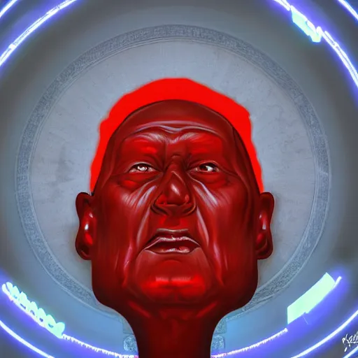 Prompt: yeltsin on an icon with a halo of blood, scary icon in hellish style, scary color art in 4 k