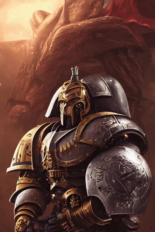 Image similar to armor portrait heros warhammer 4 0 k horus heresy fanart - the primarchs emperor by johannes helgeson animated with vfx concept artist & illustrator global illumination ray tracing hdr fanart arstation zbrush central hardmesh 8 k octane renderer comics stylized