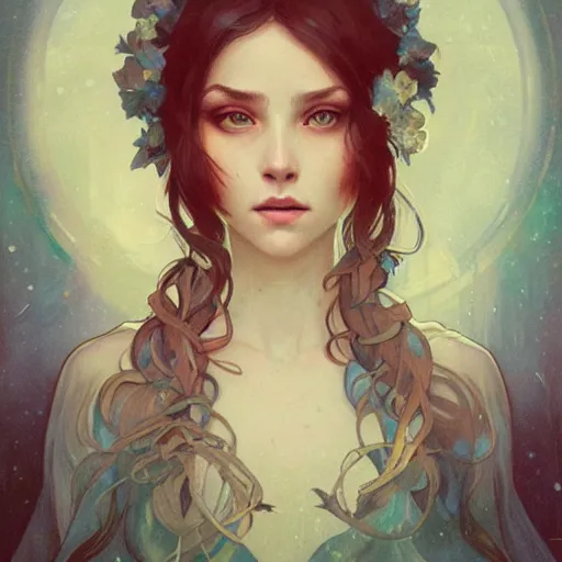 Prompt: a portrait in the style of anna dittmann and greg rutkowski and alphonse mucha.