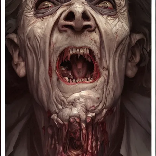 Image similar to elderly zombie man screaming, intricate, art by artgerm and greg rutkowski and alphonse mucha and william - adolphe bouguereau, high detailed, 4 k,