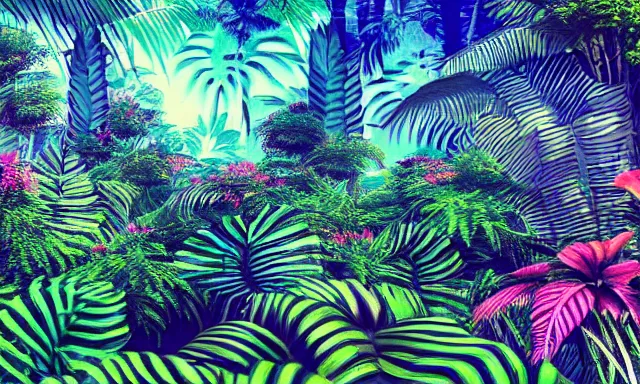 Prompt: Vaporwave Jungle, 4k Photograph