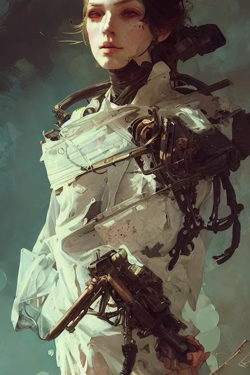 Image similar to A full portrait of a beautiful post apocalyptic offworld huntress, intricate, elegant, highly detailed, digital painting, artstation, concept art, smooth, sharp focus, illustration, art by Krenz Cushart and Artem Demura and alphonse mucha