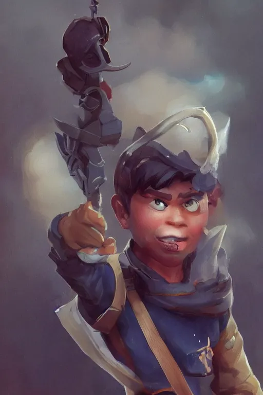 Image similar to beautiful highly detailed realistic stylized portrait of a small boy with a wooden sword, team fortress 2, fortnite, torchlight, heartstone, detailed character art, portrait, trending on artstation by artgerm, greg rutkowski, ghibli, yoshiyuki tomino