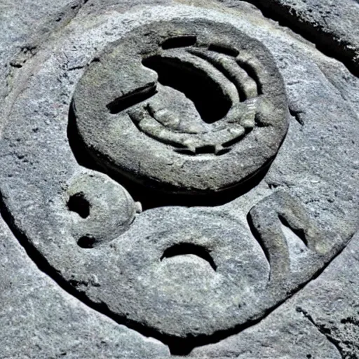 Image similar to an alien alphabet with letter for letter translations to english carved on a piece of ancient stone