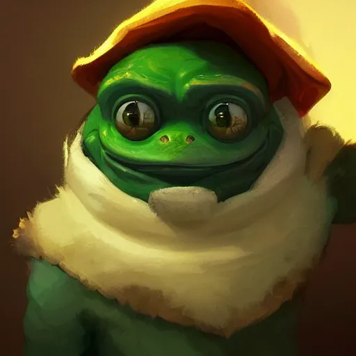 Image similar to super rich happy pepe the miner, greg rutkowski, artstation