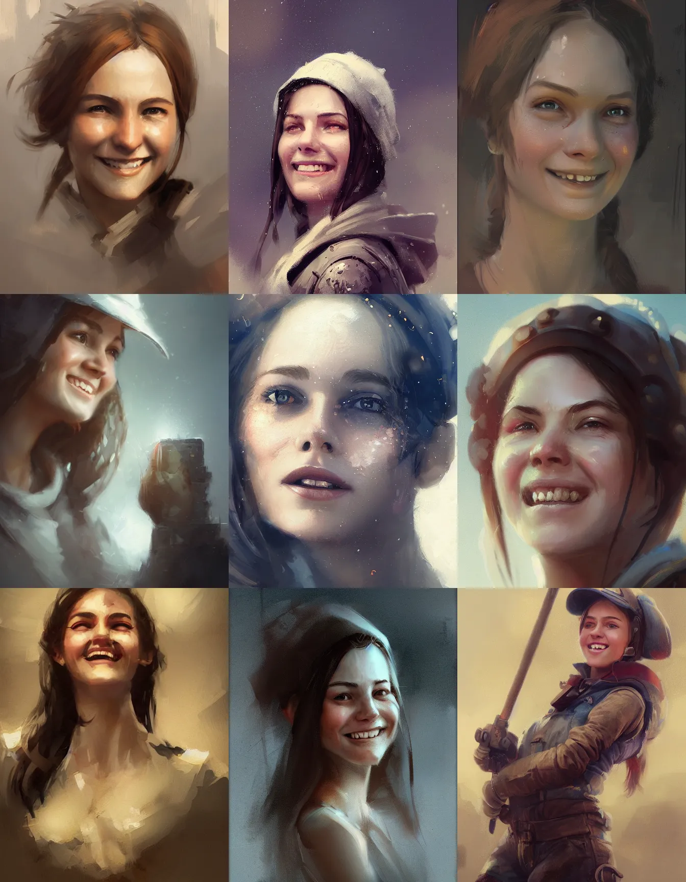 Prompt: young female oil driller, smiling, digital portrait by greg rutkowski, intricate, soft focus, highly detailed, cinematic, epic, artstation