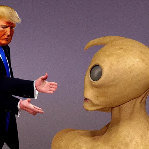 Prompt: photo of Trump talking to an alien