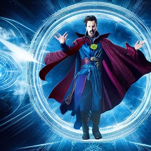 Prompt: Doctor strange opens a portal to another dimension, marvel film still, promotional, amazing dimension full of interest and intrigue
