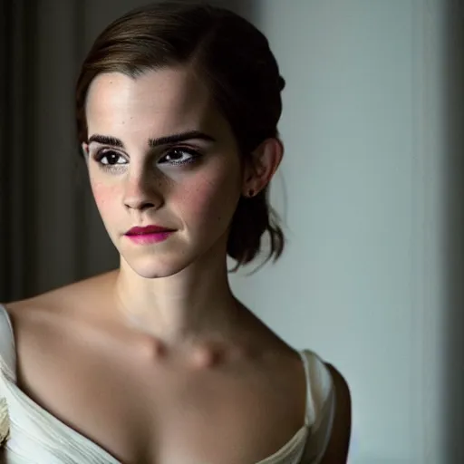 Prompt: Emma Watson wearing a classical dress, looking at the camera, setting in nature, outside, highly detailed, sharp focus, cinematic lighting, HD, 8K, award winning photography