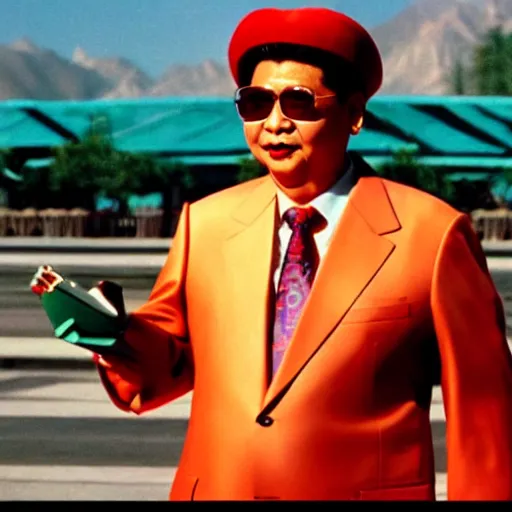 Prompt: xi jinping as raoul duke in fear and loathing in los vegas, cinematic still, hdr ( 1 9 9 8 )