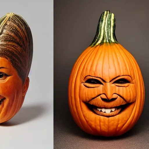 Image similar to gourd carved to look like the face of amber heard