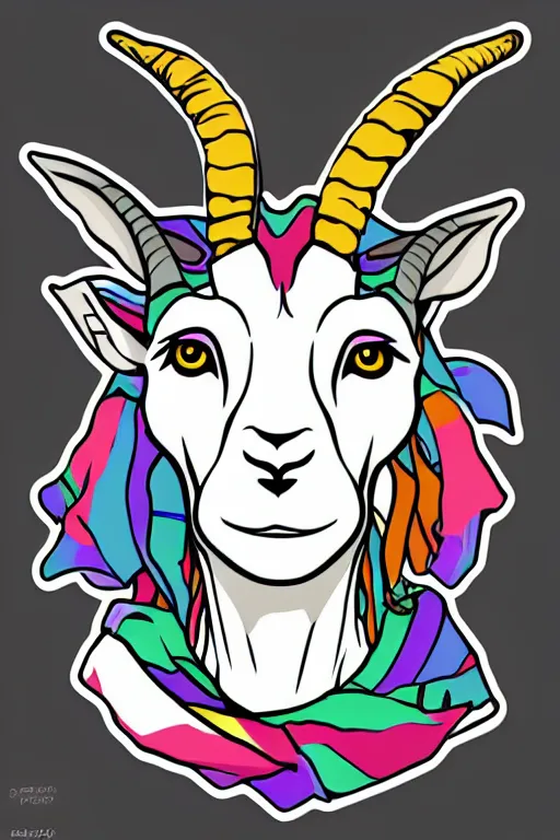 Image similar to Portrait of a goat in anime style, anime, sticker, colorful, illustration, highly detailed, simple, smooth and clean vector curves, no jagged lines, vector art, smooth