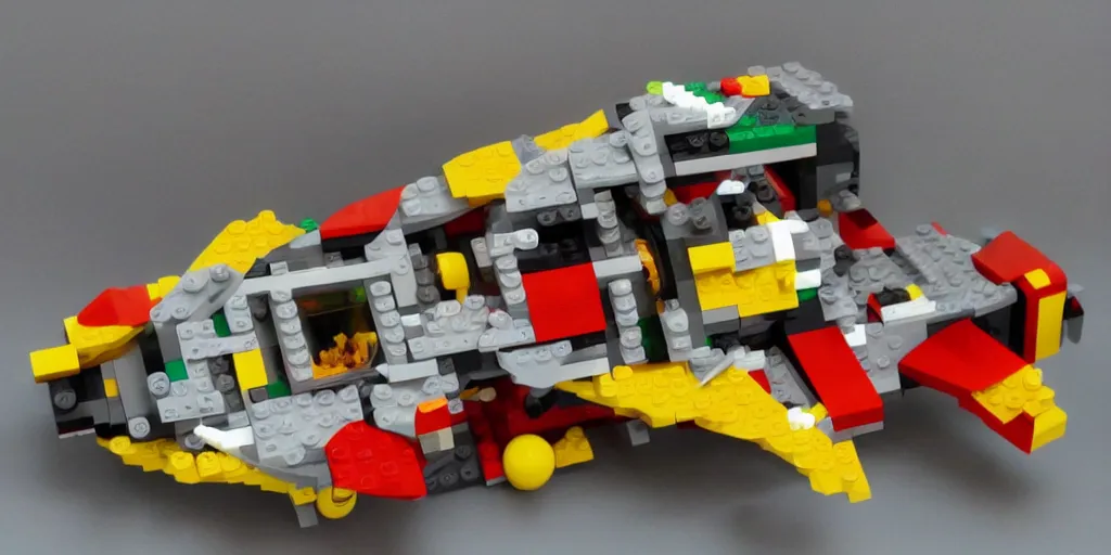 Prompt: spaceship made of lego bricks