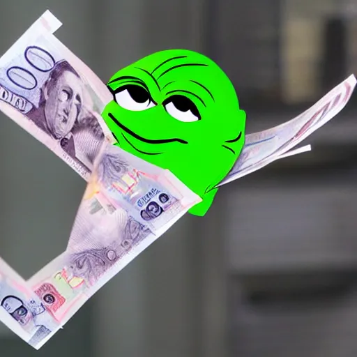 Image similar to flying banknotes around pepe