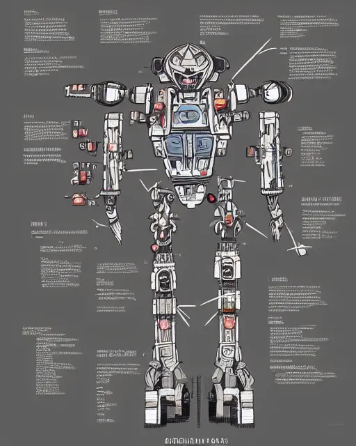 Prompt: beautiful schematic of an alien combat robot made of rocket and car engine parts, schematic, science fiction, illustration, intricate, highly detailed, studio ghibli color scheme