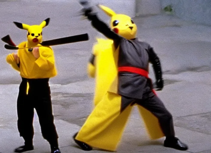 Image similar to film still pikachu with katana in kill bill by tarantino, 8 k