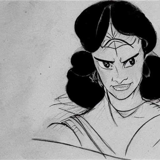 Image similar to milt kahl sketch of princess padme from star wars episode 3 with hair tendrils