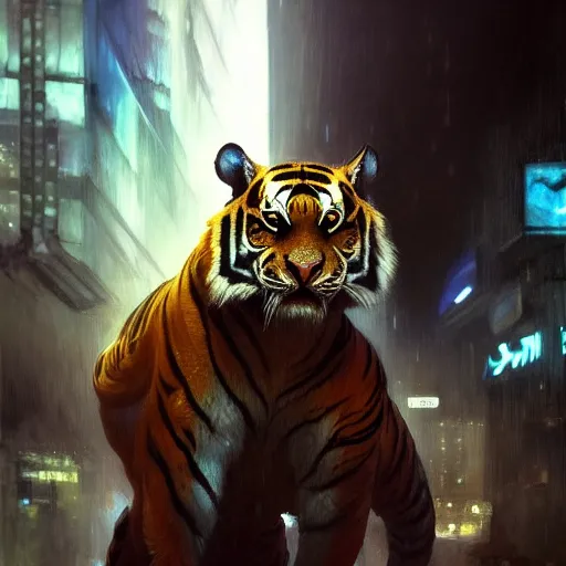 Prompt: hyperrealistic portrait of an athropomorphic tiger wearing military clothes, bladerunner street, art of elysium by jeremy mann and alphonse mucha, fantasy art, photo realistic, dynamic lighting, artstation, poster, volumetric lighting, very detailed face, 4 k, award winning, cinematic lighting, deviantart, artstation, cg society