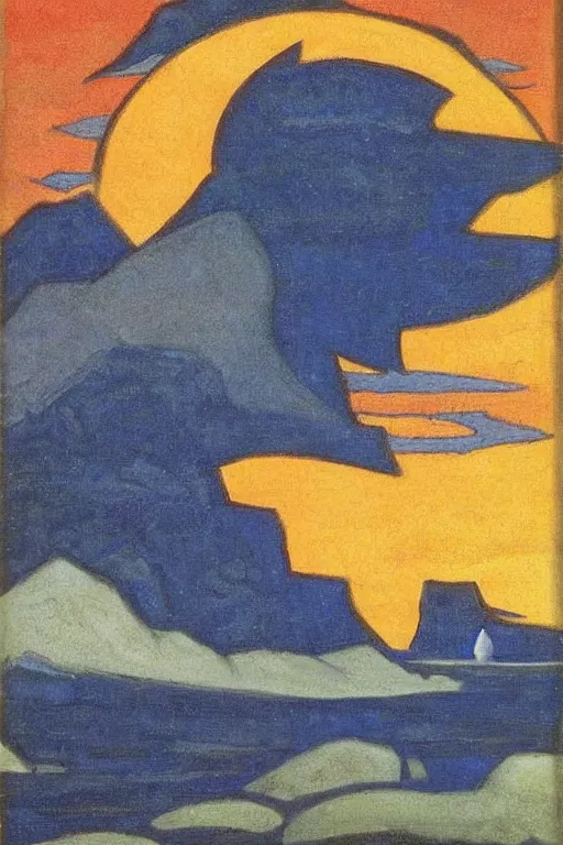 Image similar to thor, marvel, artwork by nicholas roerich,